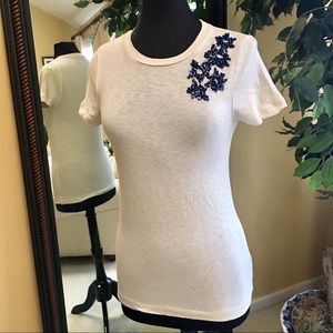 J.Crew short sleeve with blue bead work Size S